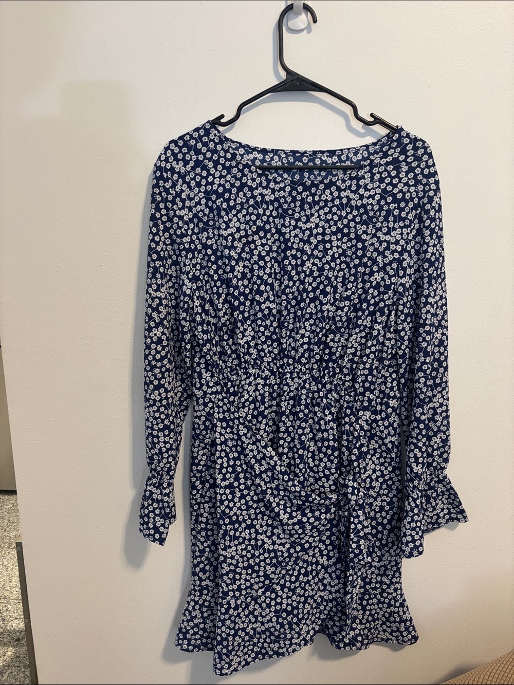 Amazon Navy Floral Long Sleeve Mini Dress